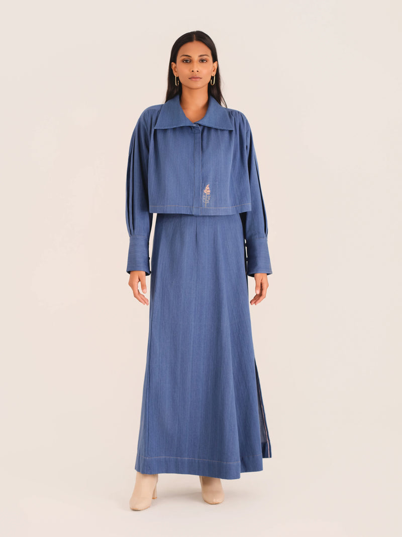 Crop Jacket & Mid-Waist A-Line Skirt