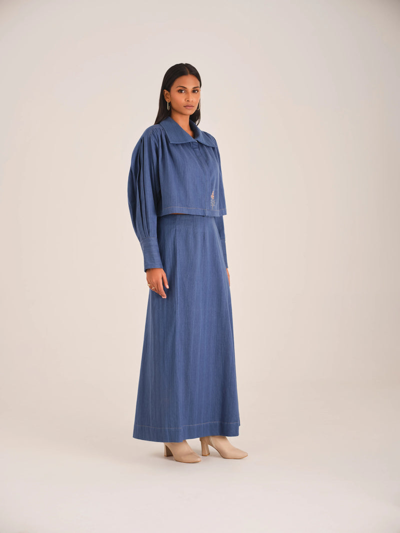 Crop Jacket & Mid-Waist A-Line Skirt