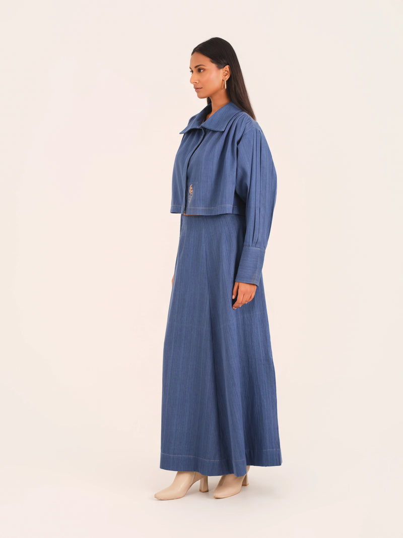 Crop Jacket & Mid-Waist A-Line Skirt