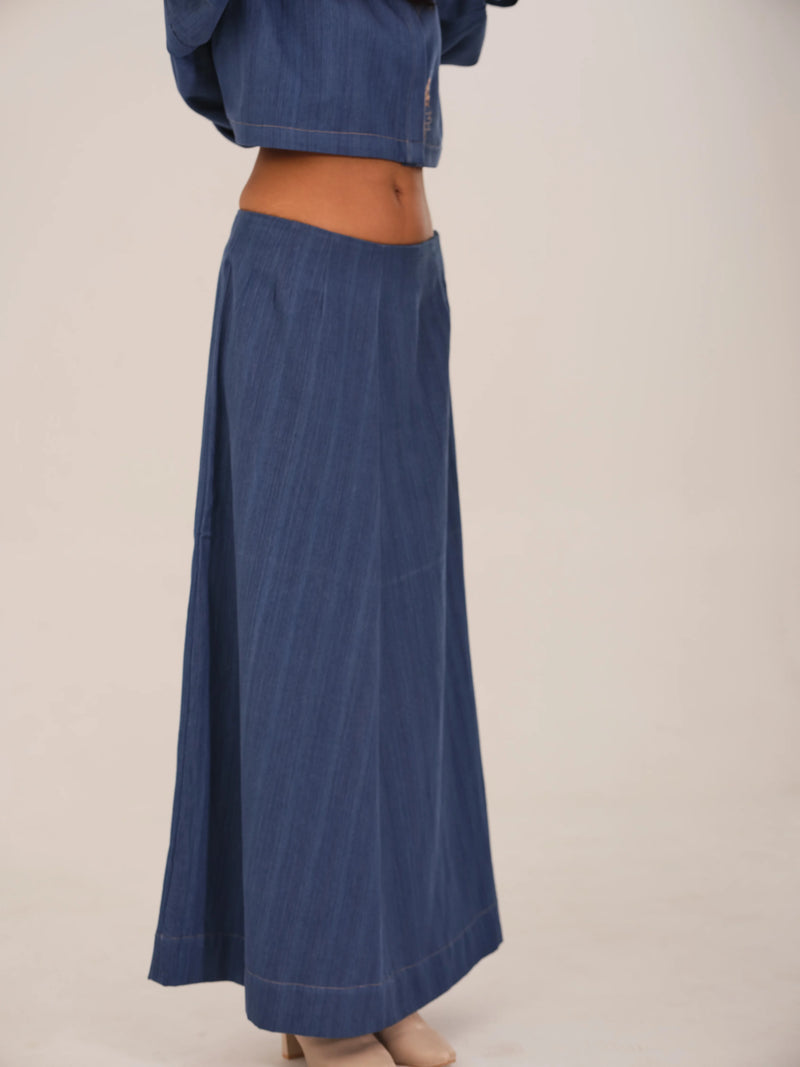 The Indigo Ease Structured A-Line Skirt
