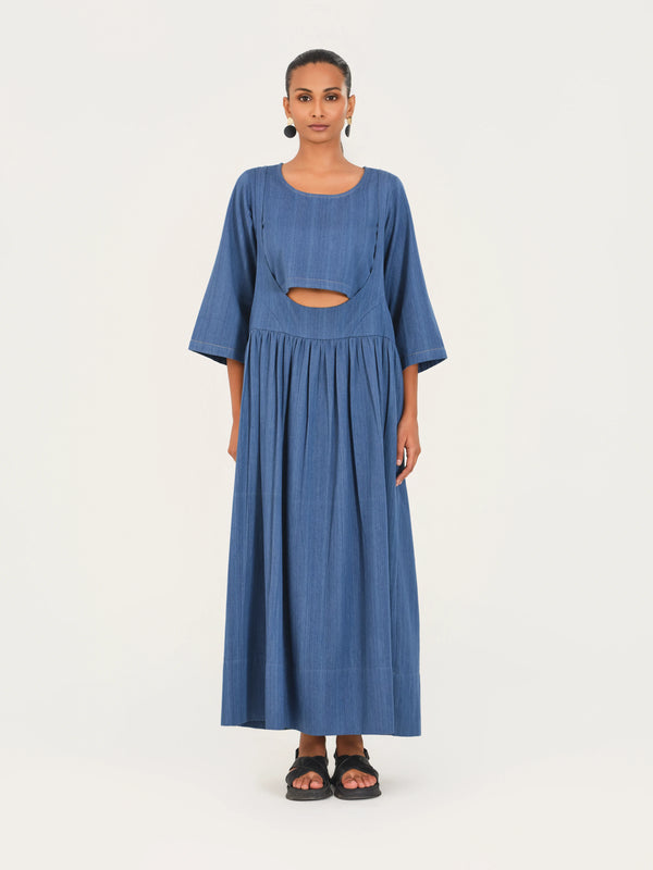 The Indigo Bloom Structured Strap/ overall/ pinafore Dress