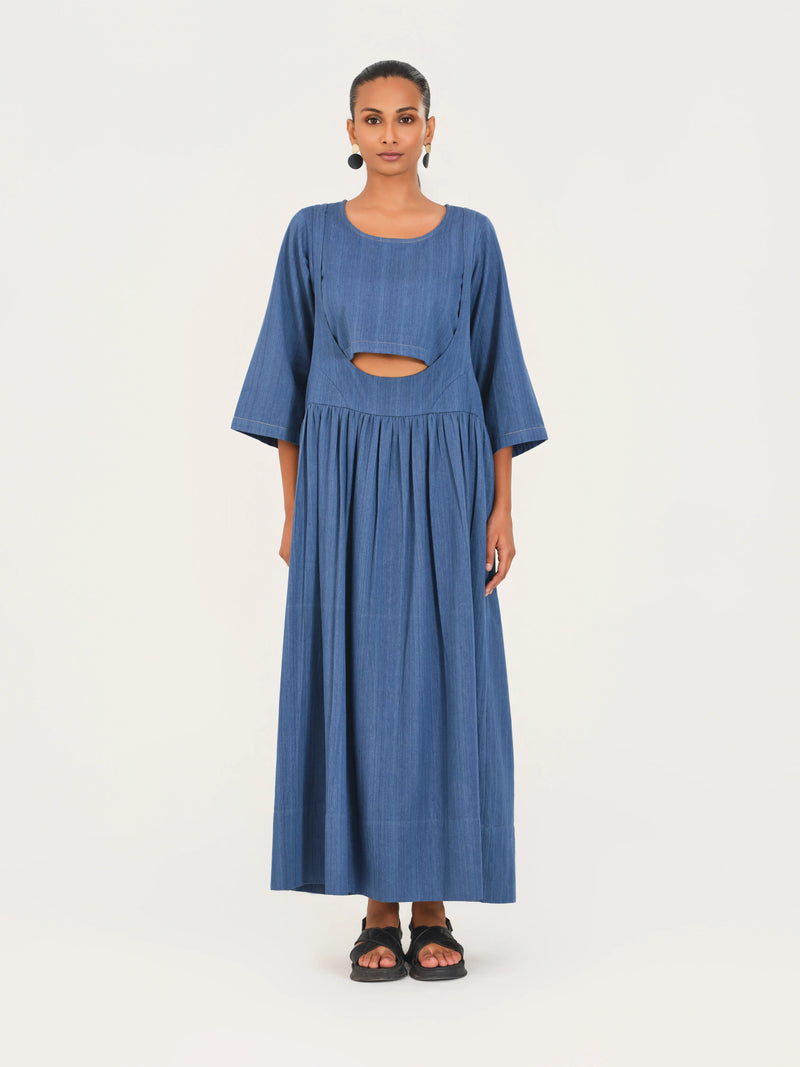 The Indigo Bloom Structured Strap/ overall/ pinafore Dress