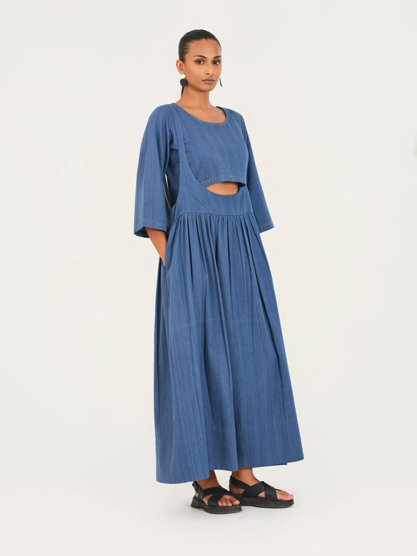 The Indigo Bloom Structured Strap/ overall/ pinafore Dress