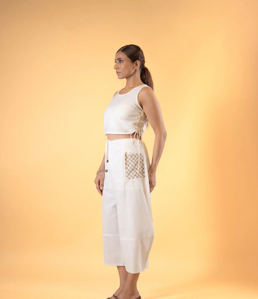 Co-ord Set | Barrel trousers with blush Crop top